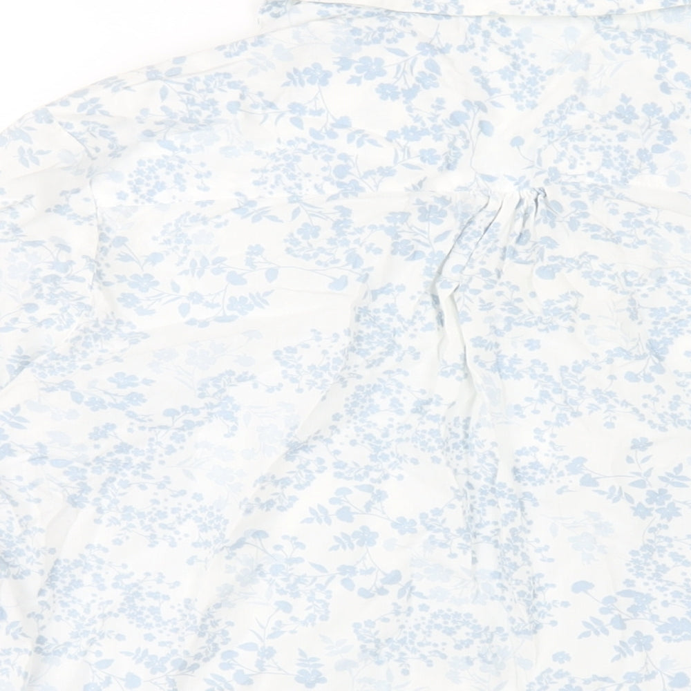 Marks and Spencer Womens Blue Geometric Cotton Basic Button-Up Size 10 Collared