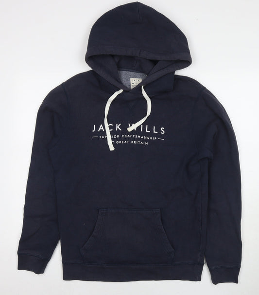 Jack Wills Mens Blue Cotton Pullover Hoodie Size S - Logo