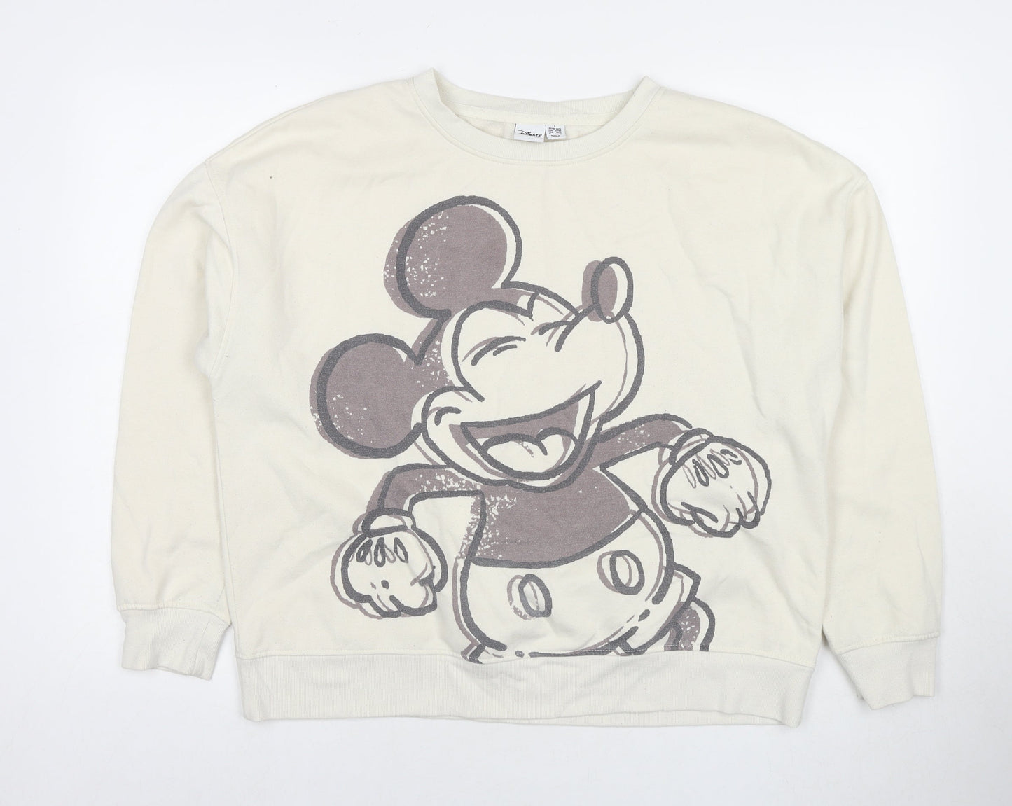 Disney Womens Ivory Cotton Pullover Sweatshirt Size 14 Pullover - Mickey Mouse Size 14-16