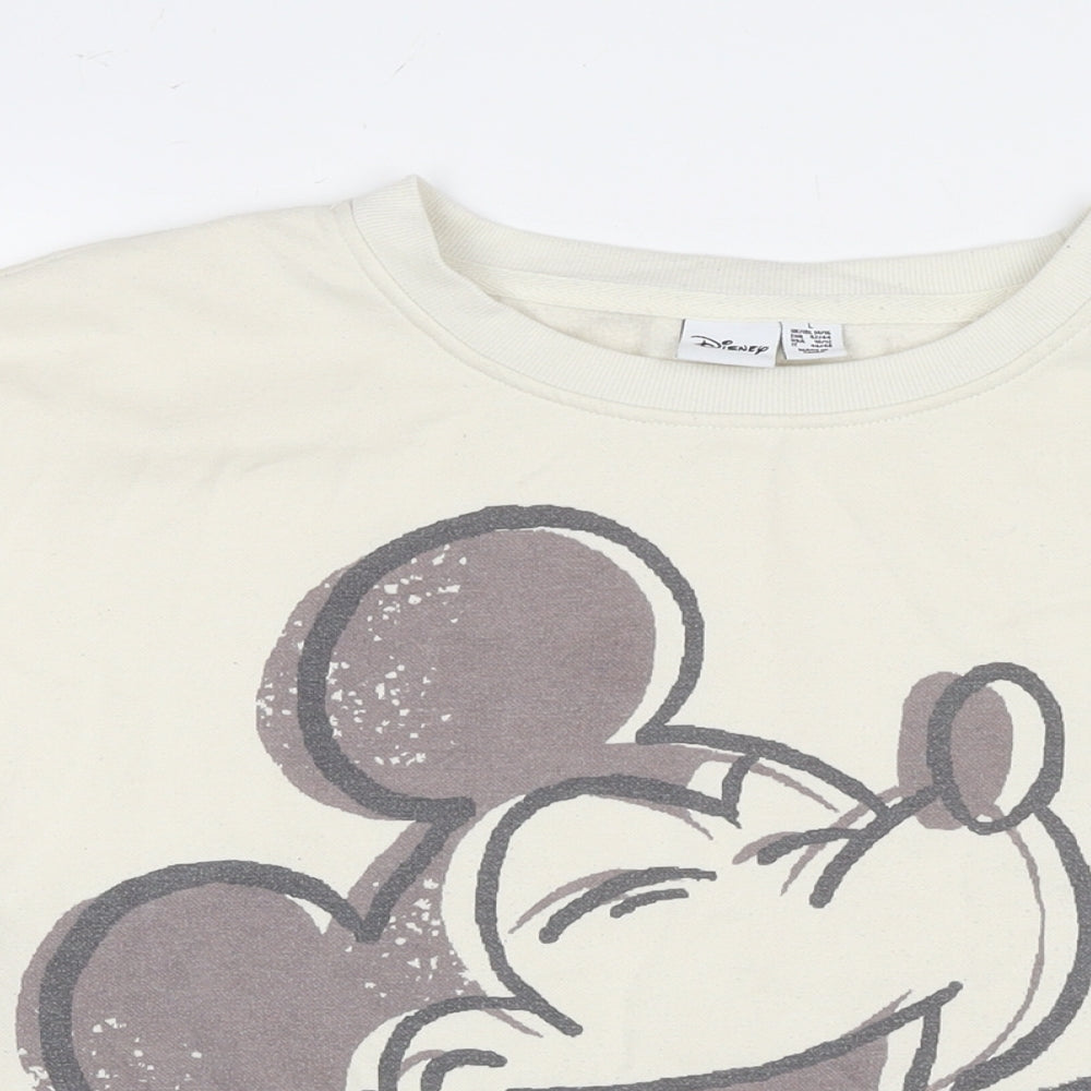 Disney Womens Ivory Cotton Pullover Sweatshirt Size 14 Pullover - Mickey Mouse Size 14-16