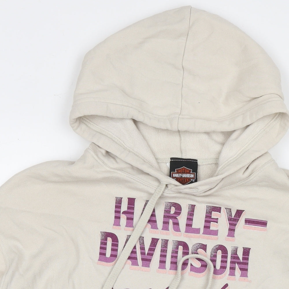 Harley-Davidson Womens Beige Cotton Pullover Hoodie Size M Pullover - Logo