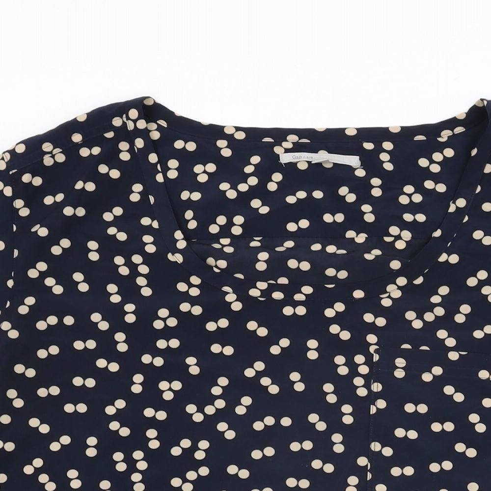 Gap Womens Blue Polka Dot Polyester Basic T-Shirt Size L Round Neck