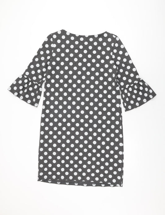 Roman Womens Grey Polka Dot Polyester Shift Size 12 Round Neck Pullover