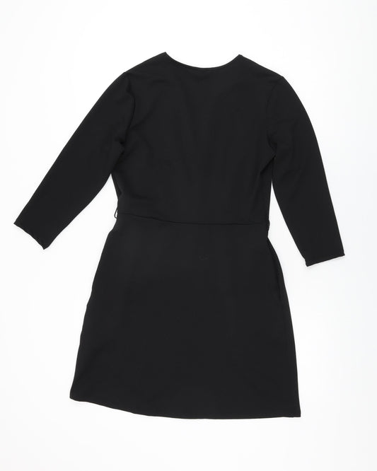 H&M Womens Black Polyester Shift Size S V-Neck Pullover