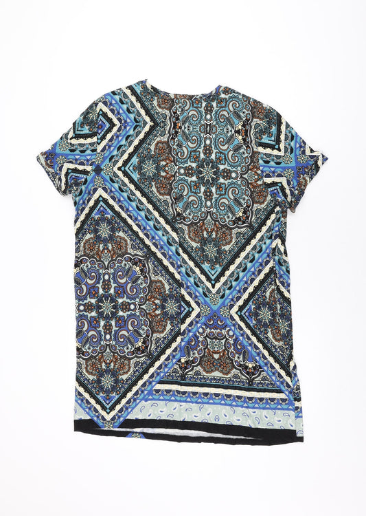 South Womens Blue Geometric Viscose Shift Size 16 Round Neck Pullover
