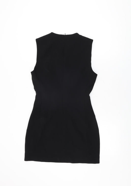 Zara Womens Black Polyester Mini Size S Round Neck Zip