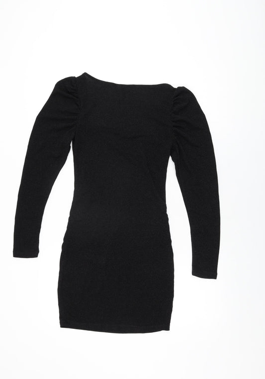 H&M Womens Black Polyester Bodycon Size S Square Neck Pullover