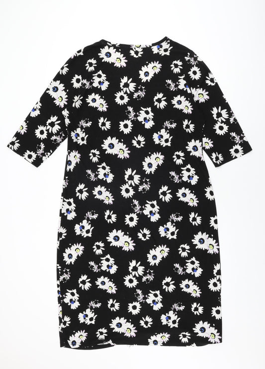 Anthology Womens Black Floral Polyester Shift Size 16 Scoop Neck Pullover
