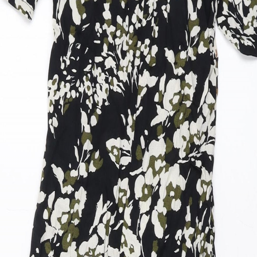 Brand and care label for Nerxt women’s black geometric viscose a-line, size UK 6, round neck zip