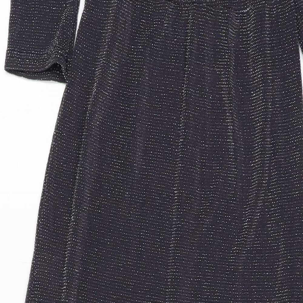 Brand and care label for Club L women’s silver polyester maxi, size UK 8, v-neck pullover