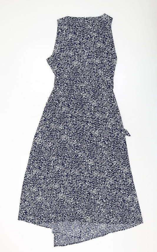 Warehouse Womens Blue Geometric Polyester A-Line Size 10 V-Neck Zip