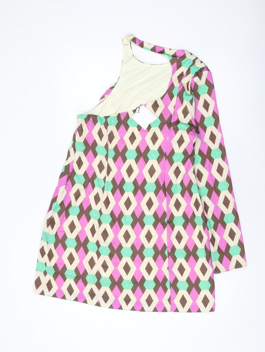 Zara Womens Multicoloured Geometric Polyester A-Line Size XL Round Neck Zip
