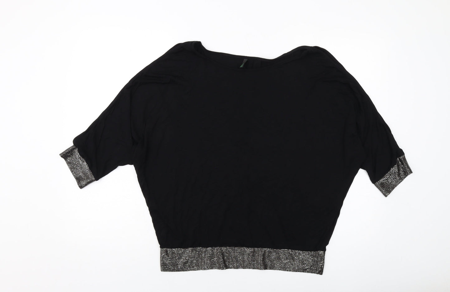 United Colors of Benetton Womens Black Viscose Basic Blouse Size M Round Neck