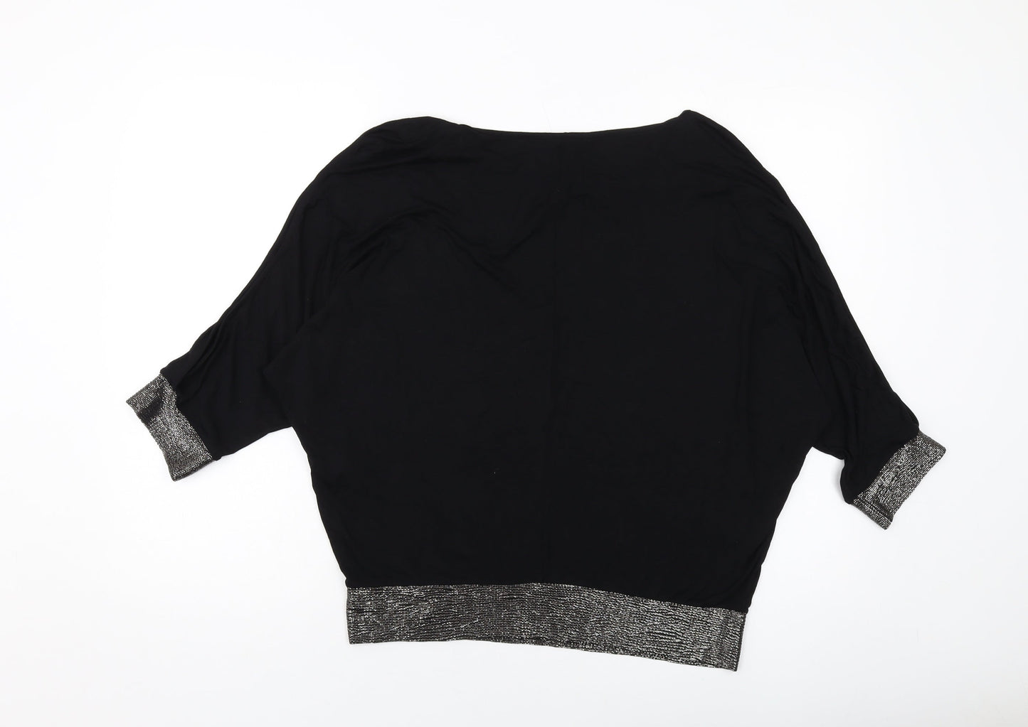 United Colors of Benetton Womens Black Viscose Basic Blouse Size M Round Neck