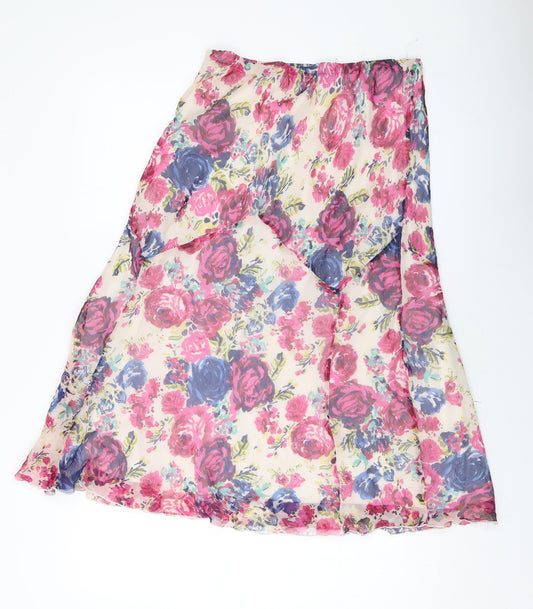 Elegant Womens Multicoloured Floral Polyester A-Line Skirt Size 12