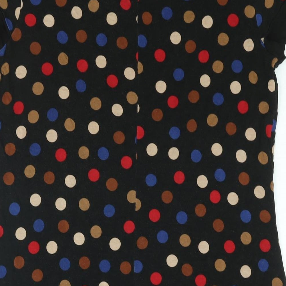 Brand and care label for Principles women’s black polka dot viscose mini, size UK 10, boat neck pullover