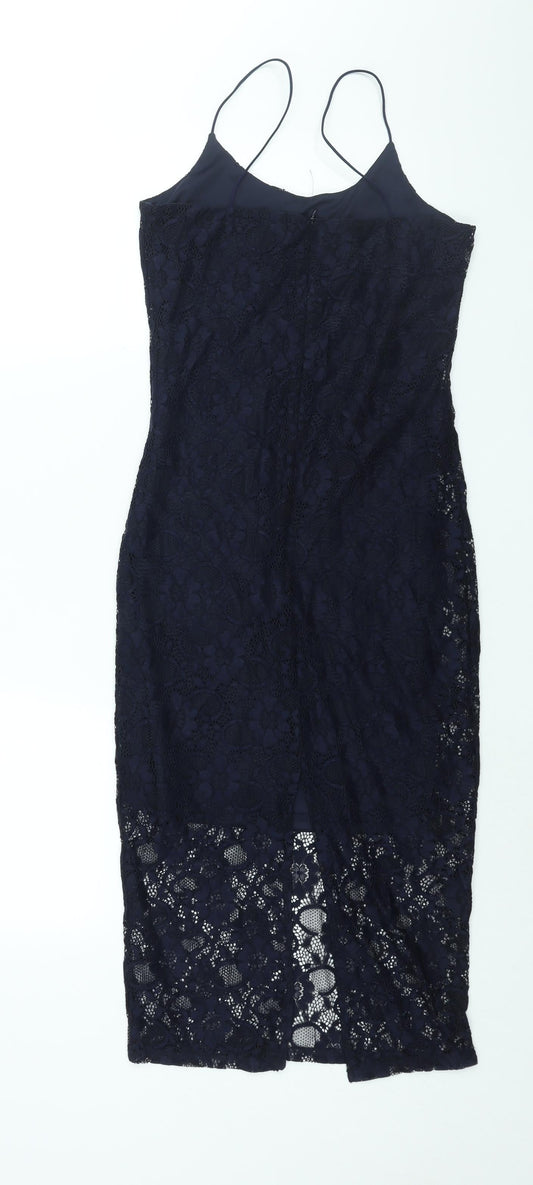 New Look Womens Blue Polyamide Bodycon Size 10 Scoop Neck Pullover