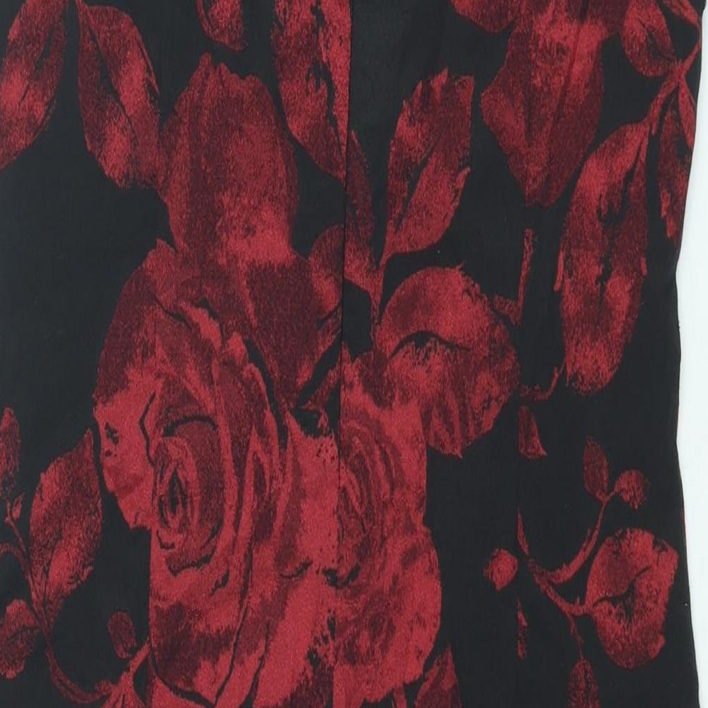Brand and care label for Roman women’s red floral polyester shift, size UK 12, v-neck zip