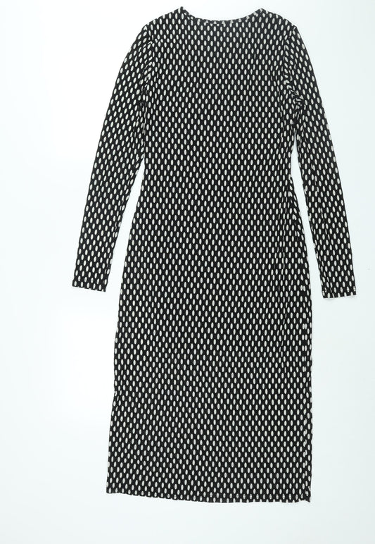 Glamorous Womens Black Plaid Polyester Shift Size 10 Round Neck Pullover