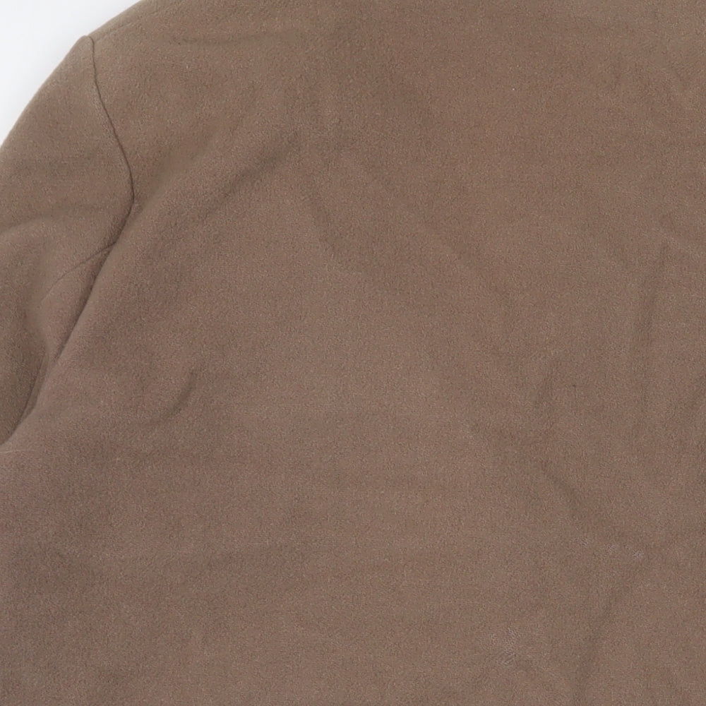 Brand and care label for NuAge women’s brown overcoat coat, size UK 12, button