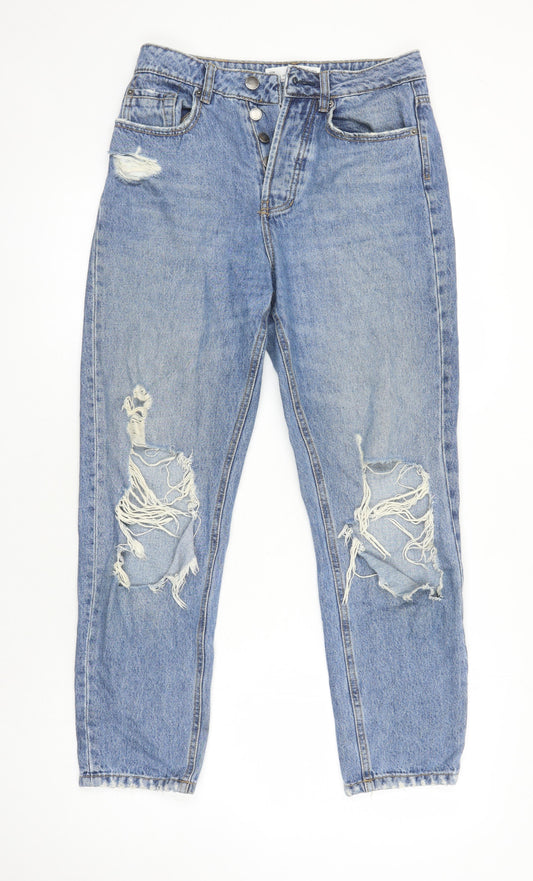 Stradivarius Womens Blue Cotton Mom Jeans Size 8 L25 in Relaxed