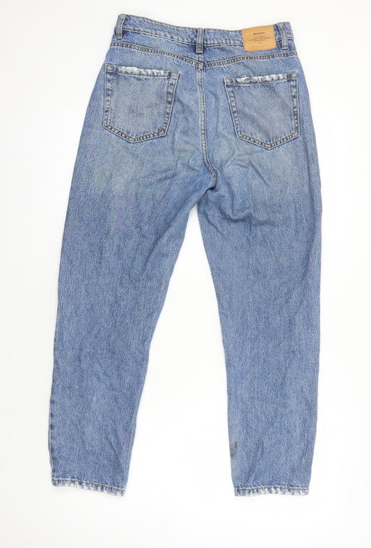 Stradivarius Womens Blue Cotton Mom Jeans Size 8 L25 in Relaxed