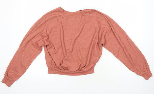 Hollister Womens Pink Polyester Cropped Blouse Size S Round Neck