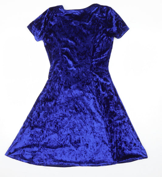 Look of The Day Womens Blue Polyester Fit & Flare Size 10 Round Neck