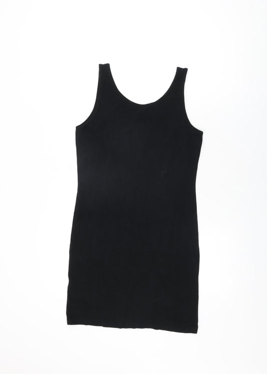 Topshop Womens Black Cotton Bodycon Size 10 Scoop Neck Pullover
