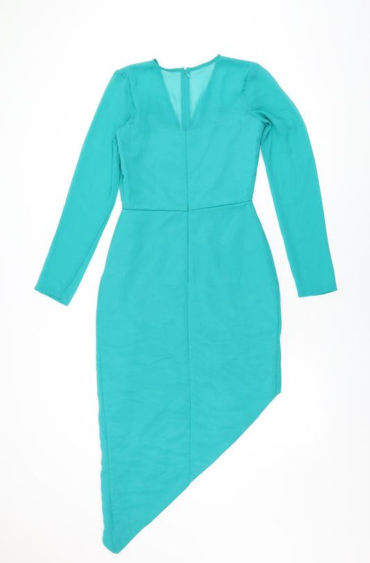 VLabel London Womens Blue Polyester Bodycon Size 4 V-Neck Zip