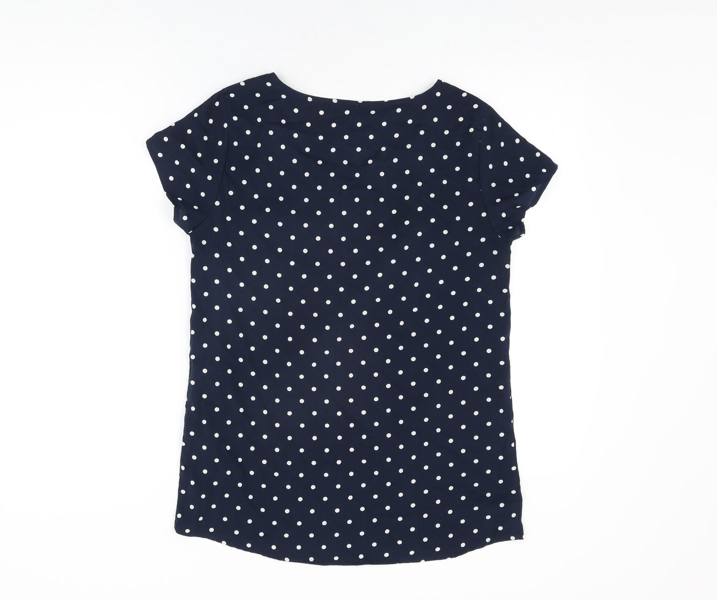 VERO MODA Womens Blue Polka Dot Polyester Basic T-Shirt Size S Round Neck
