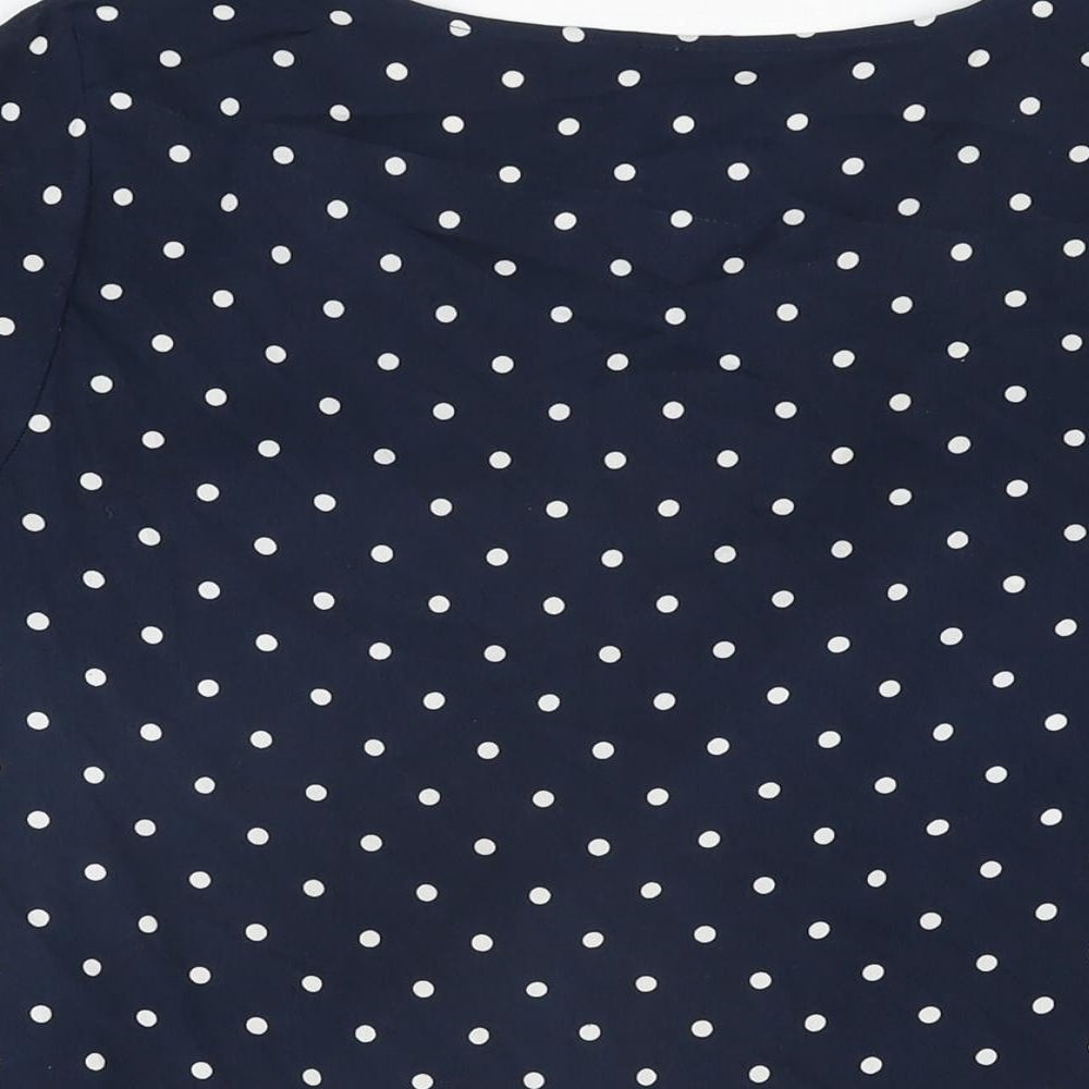 VERO MODA Womens Blue Polka Dot Polyester Basic T-Shirt Size S Round Neck