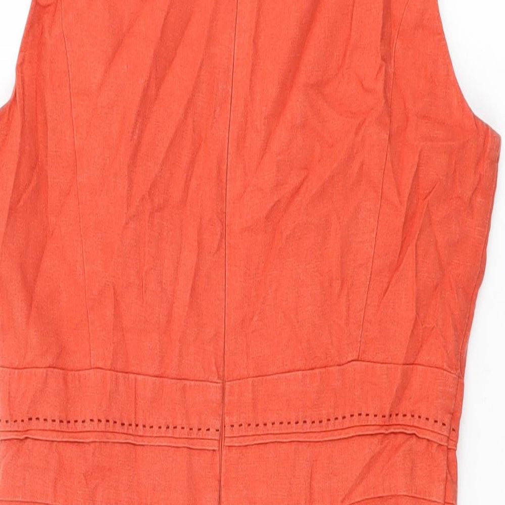Marks and Spencer Womens Red Linen Bodycon Size 12 Boat Neck Zip