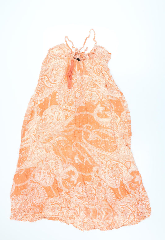 ASOS Womens Orange Geometric Viscose Shift Size 6 Round Neck Tie