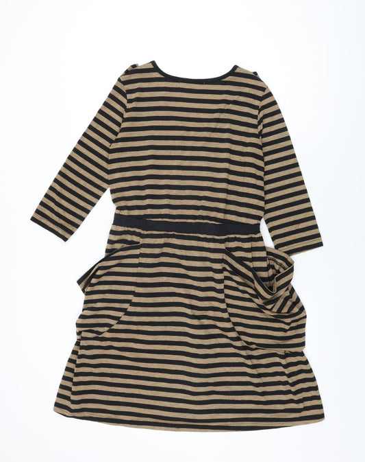 Uttam Boutique Womens Brown Striped Polyester Shift Size 8 Round Neck Pullover