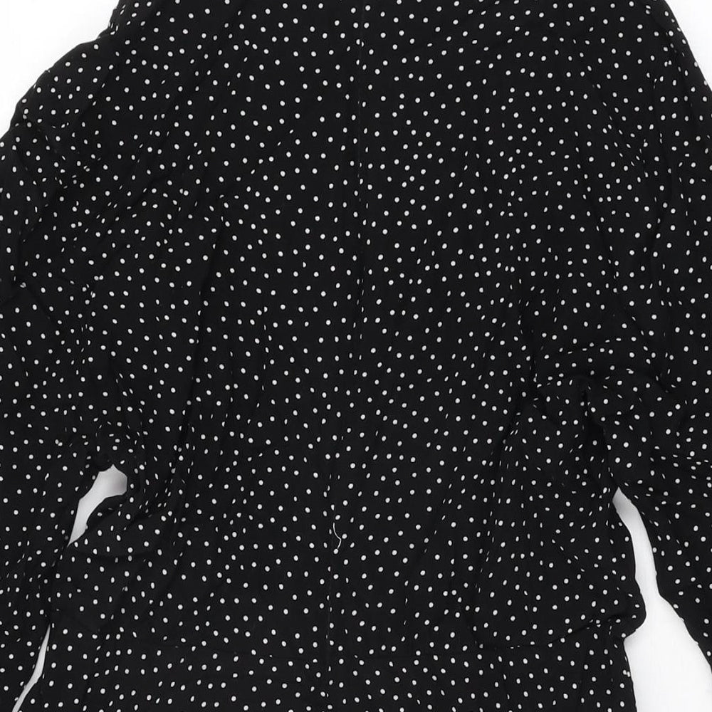 New Look Womens Black Polka Dot Viscose Skater Dress Size 12 Round Neck Zip