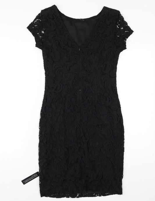 Roman Womens Black Cotton Bodycon Size 12 Round Neck Zip