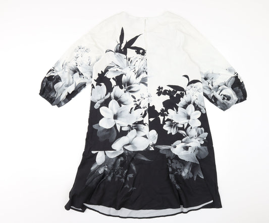 Lipsy Womens Black Floral Polyester A-Line Size 10 Round Neck Button