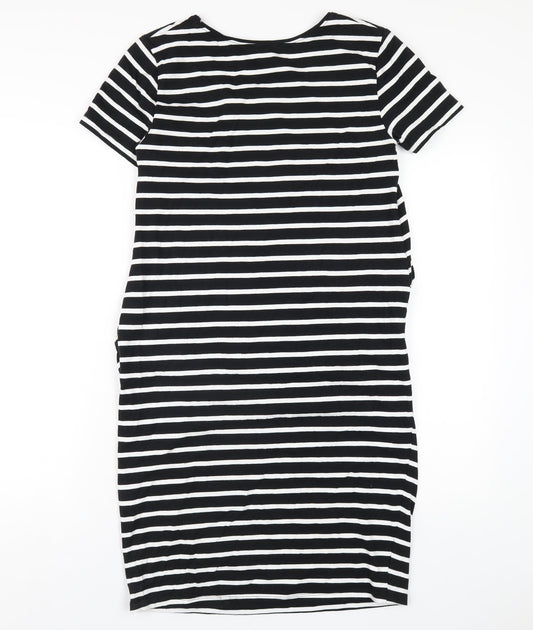 New Look Womens Black Striped Cotton Bodycon Size 12 Round Neck Pullover