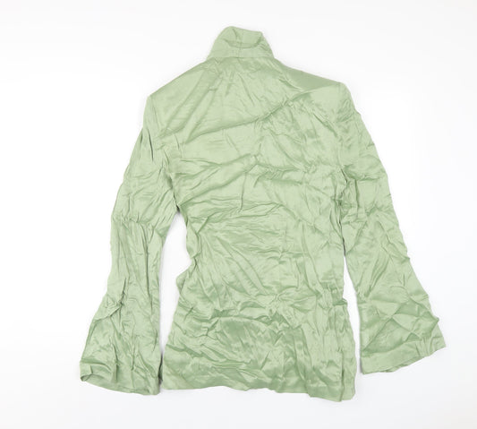 Zara Womens Green Viscose Jacket Dress Size M V-Neck Button