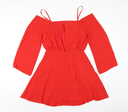 ASOS Womens Red Polyester A-Line Size 8 Square Neck Zip