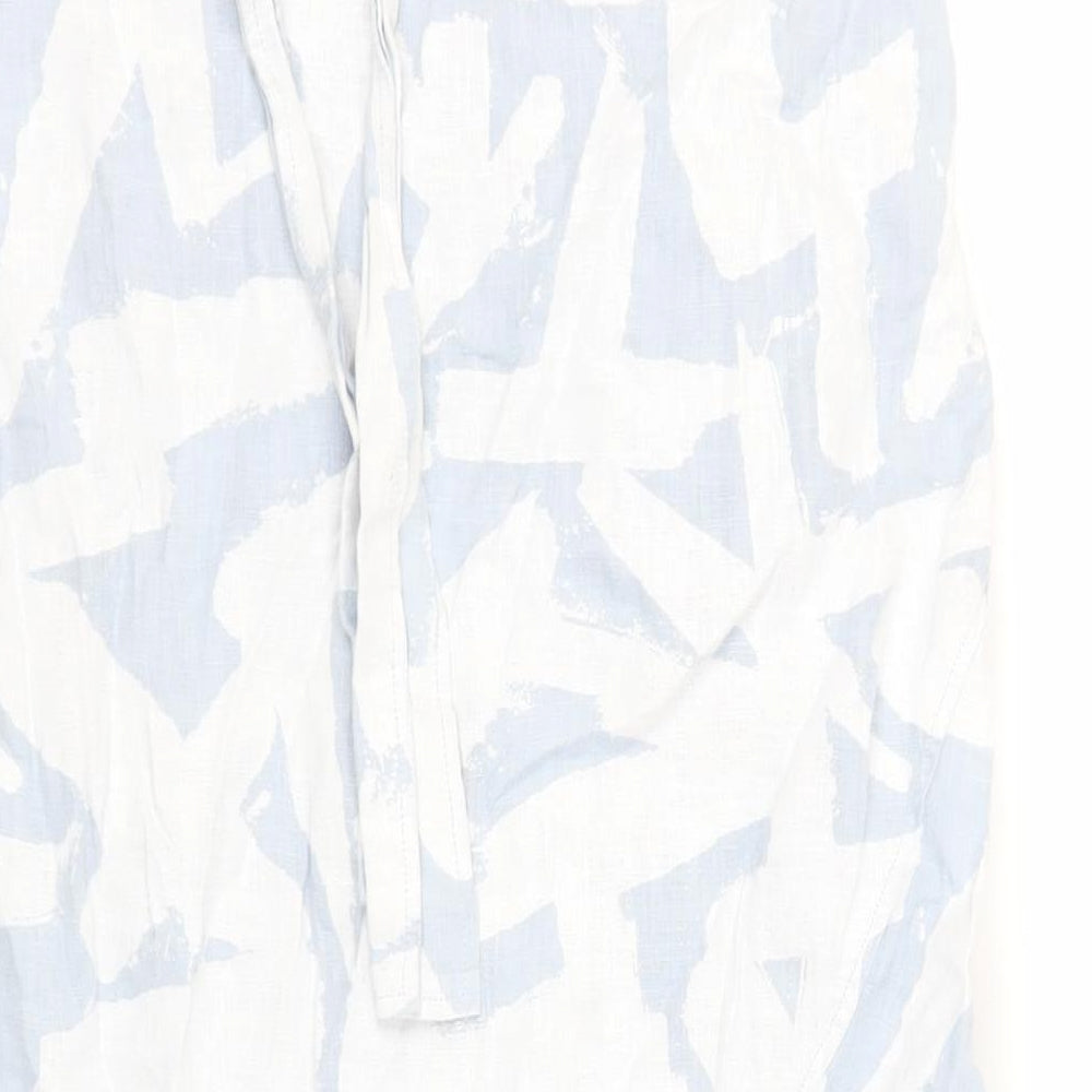 OSKA Womens Blue Geometric Linen Wrap Skirt Size 12 Tie