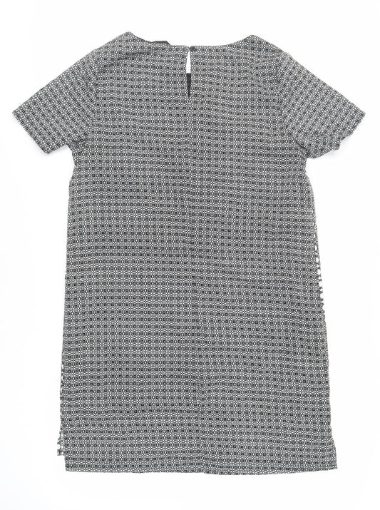 New Look Womens Black Geometric Polyester Shift Size 14 Round Neck Button