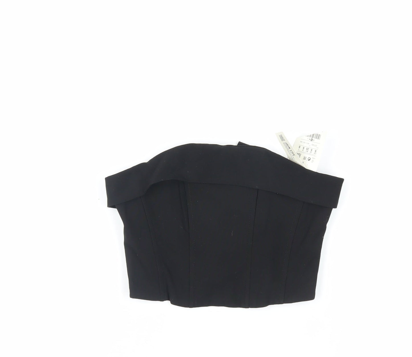 Pull&Bear Womens Black Polyester Cropped Blouse Size S Off the Shoulder - Corset Style