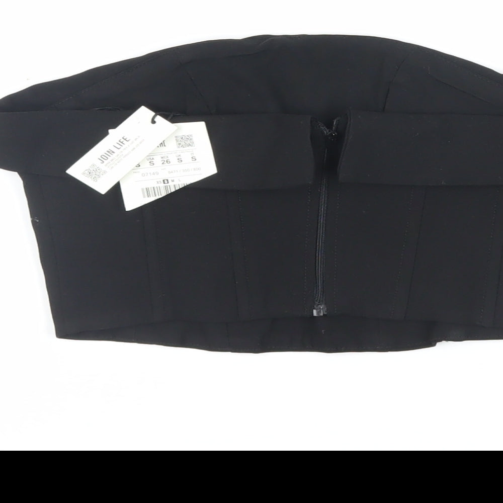 Pull&Bear Womens Black Polyester Cropped Blouse Size S Off the Shoulder - Corset Style
