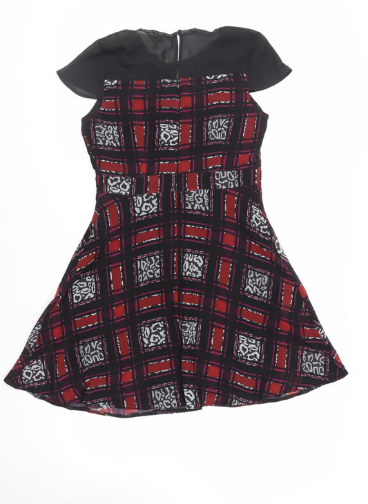 Marks and Spencer Womens Black Geometric Polyester A-Line Size 10 Round Neck Zip - Lined