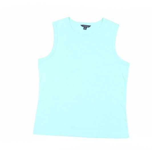 Lands' End Womens Green Cotton Basic Tank Size M Round Neck