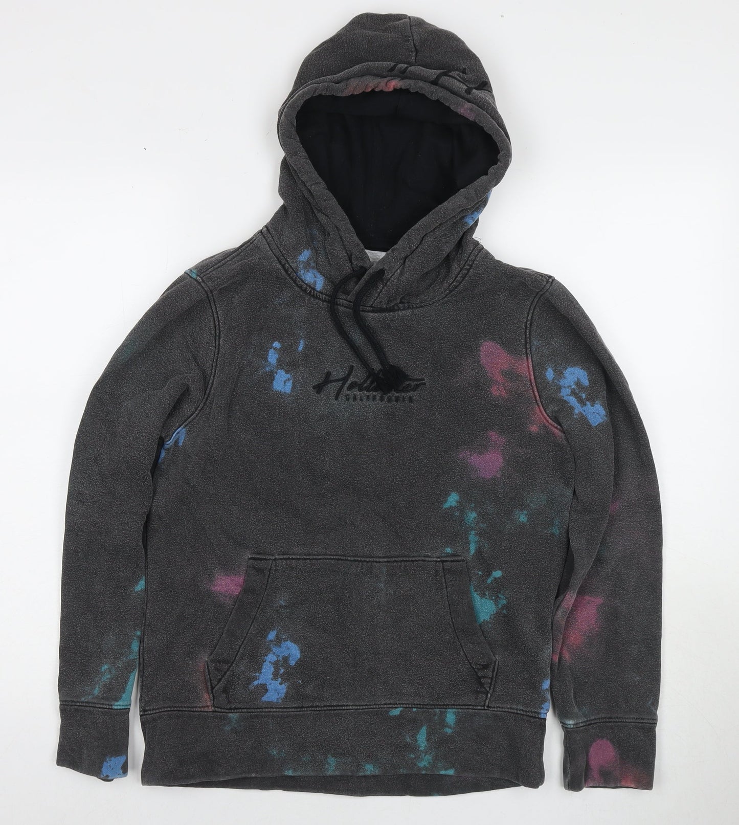 Hollister Mens Grey Cotton Pullover Hoodie Size XS - Size 2XS Tie-dye detail