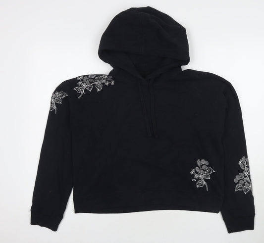 Jack Wills Womens Black Cotton Pullover Hoodie Size 12 Pullover - Embraided Flowers