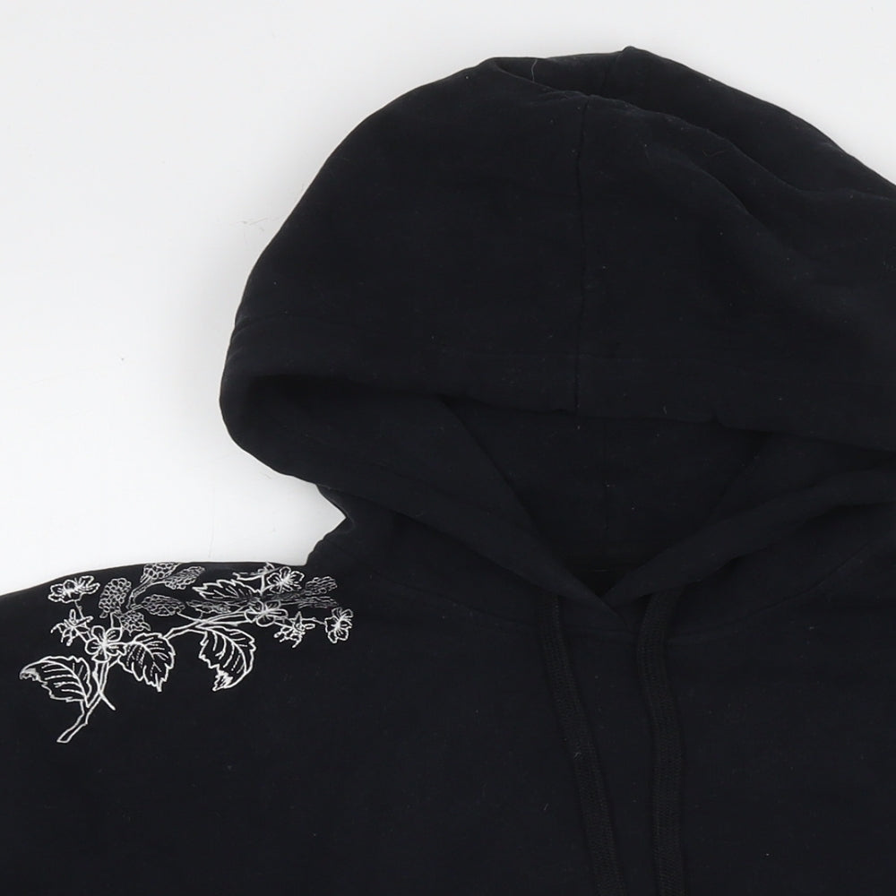 Jack Wills Womens Black Cotton Pullover Hoodie Size 12 Pullover - Embraided Flowers
